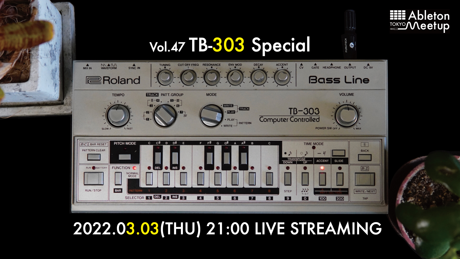 Next Streaming on #303day! 3月3日は303の日😃Ableton Meetup TokyoがTB-303を特集したプログラムを配信  - Ableton Meetup Tokyo